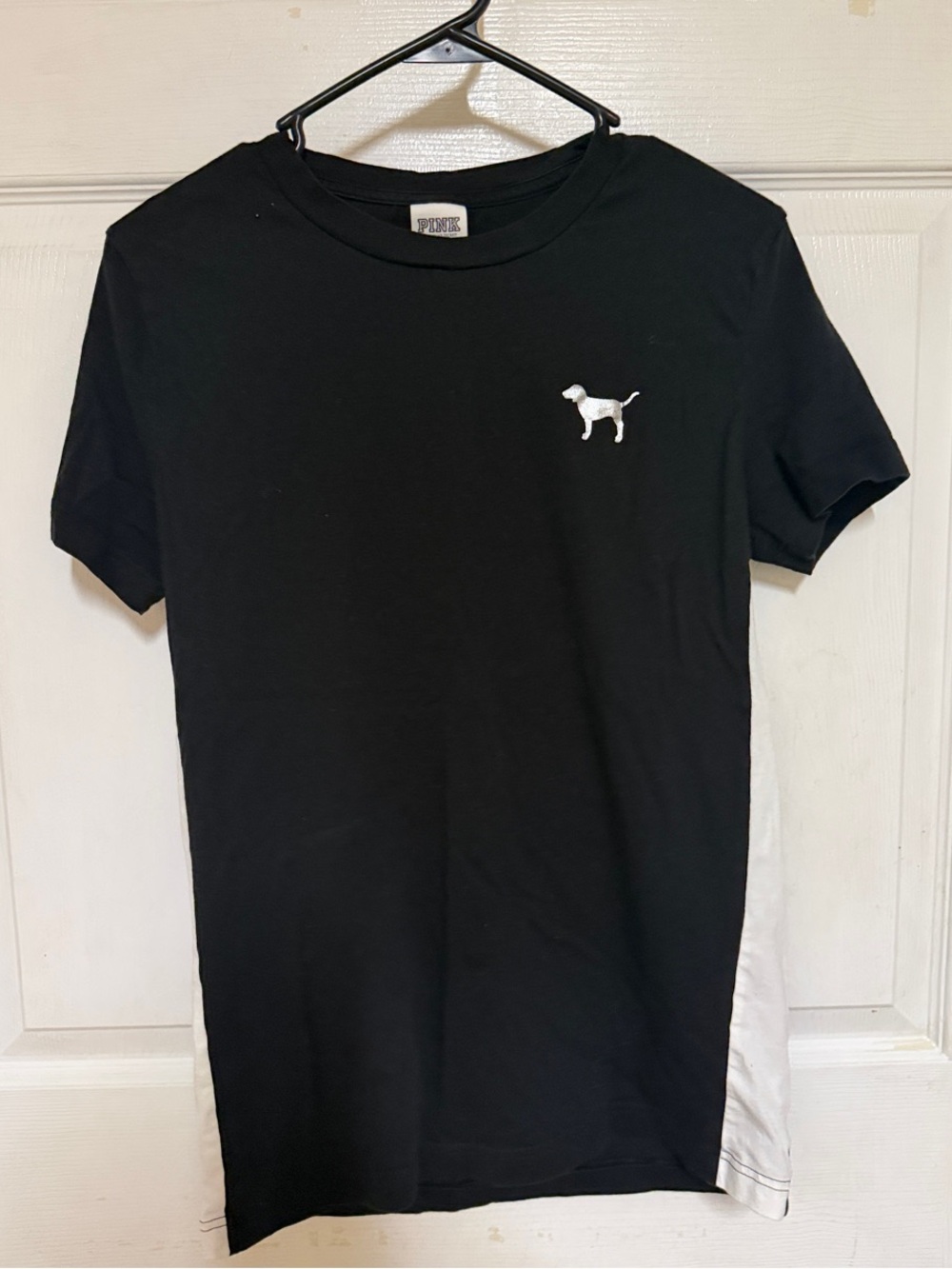 PINK Victoria's Secret Black Tee with White Dog Patch